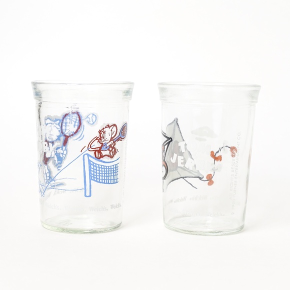 Tom & Jerry Vintage Glass Welchs Tennis Kite Flying Pair of 2 - Picture 2 of 8